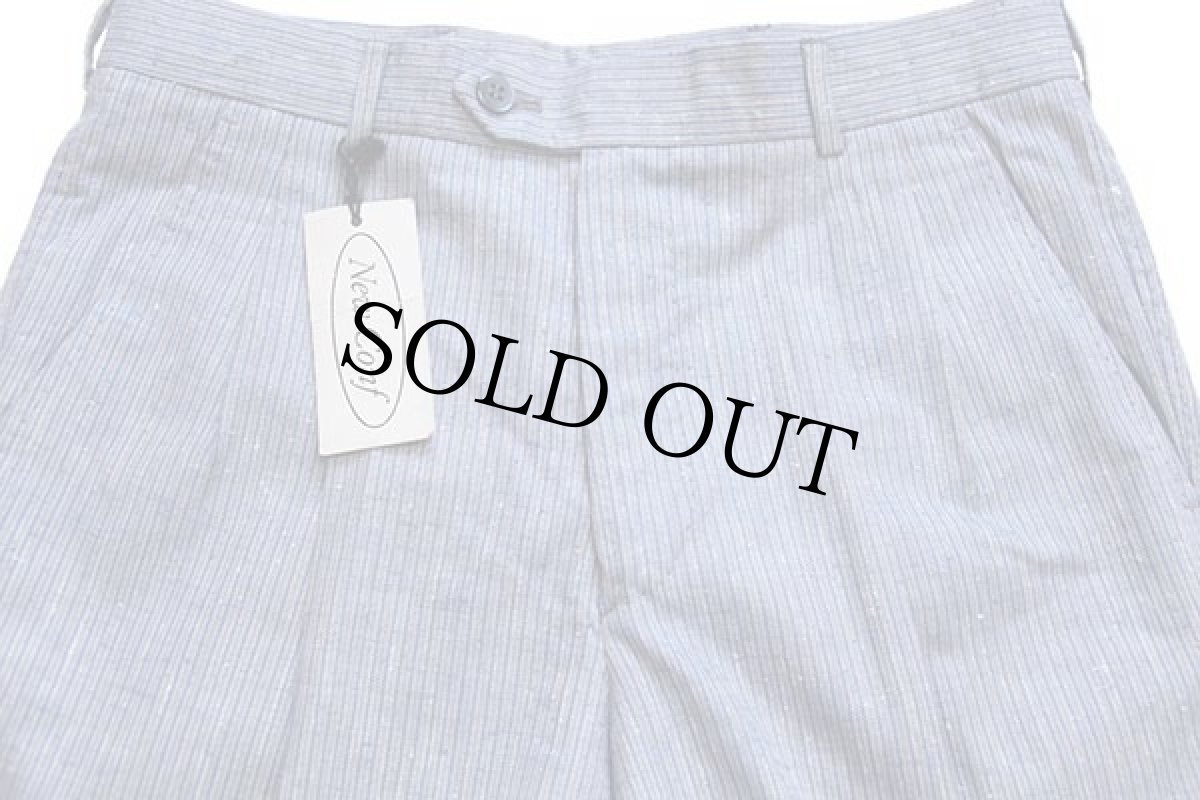 画像4: デッドストック★イタリア製 New Conf ストライプ ネップ入り ツータック ポリエステル×リネン スラックス パンツ 44 (4)