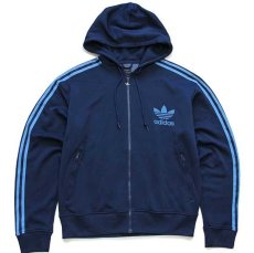 画像1: 00s adidasアディダス トレフォイル ビッグロゴ トラックジャケット パーカー 紺×水色 XL★ジャージ (1)