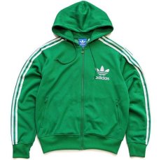 画像1: adidasアディダス トレフォイル ビッグロゴ フェルトプリント トラックジャケット パーカー 緑×白 M★ジャージ (1)