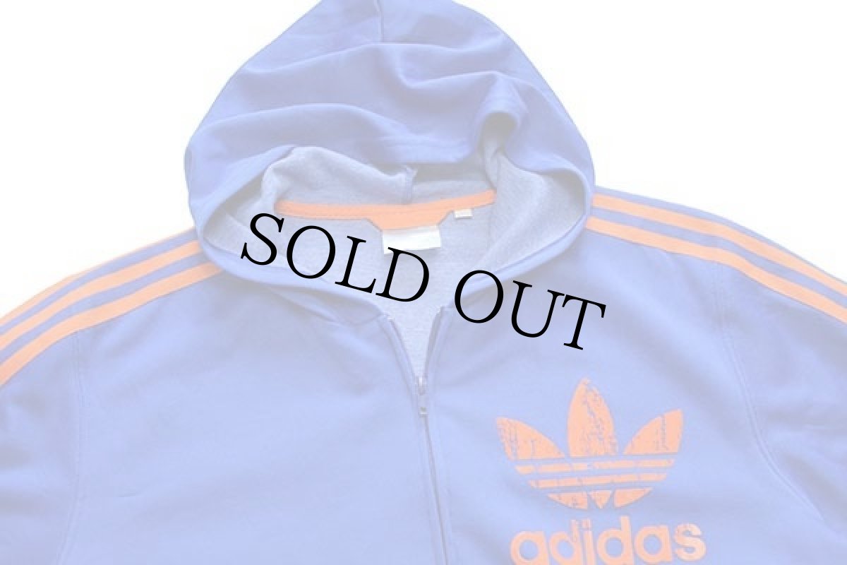 画像3: 00s adidasアディダス トレフォイル ビッグロゴ フェルトプリント トラックジャケット パーカー 青×オレンジ L★ジャージ (3)