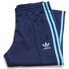 画像1: 00s adidasアディダス トレフォイル ロゴ刺繍 トラックパンツ 紺×水色 38★ジャージ (1)