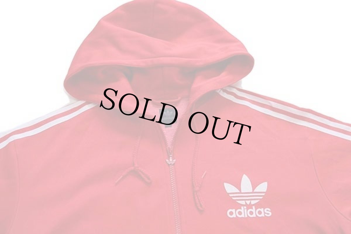 画像3: 00s adidasアディダス トレフォイル ビッグロゴ フェルトプリント トラックジャケット パーカー 赤×白 XL★ジャージ (3)