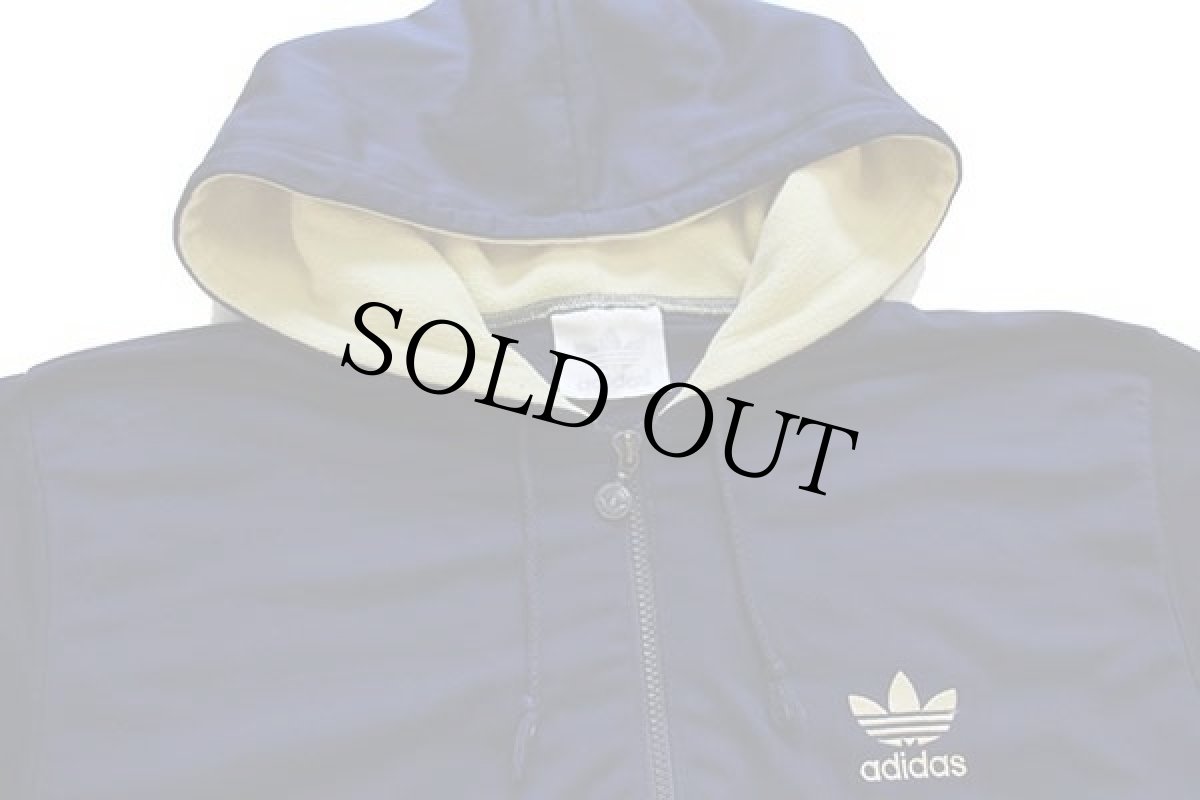 画像3: 90s adidasアディダス トレフォイル ロゴ ツートン フリース 切り替え トラックジャケット パーカー 紺×薄黄 L★ジャージ (3)