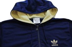 画像3: 90s adidasアディダス トレフォイル ロゴ ツートン フリース 切り替え トラックジャケット パーカー 紺×薄黄 L★ジャージ (3)