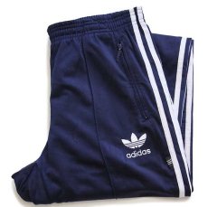 画像1: 90s adidasアディダス トレフォイル ロゴ刺繍 トラックパンツ 紺×白★ジャージ (1)