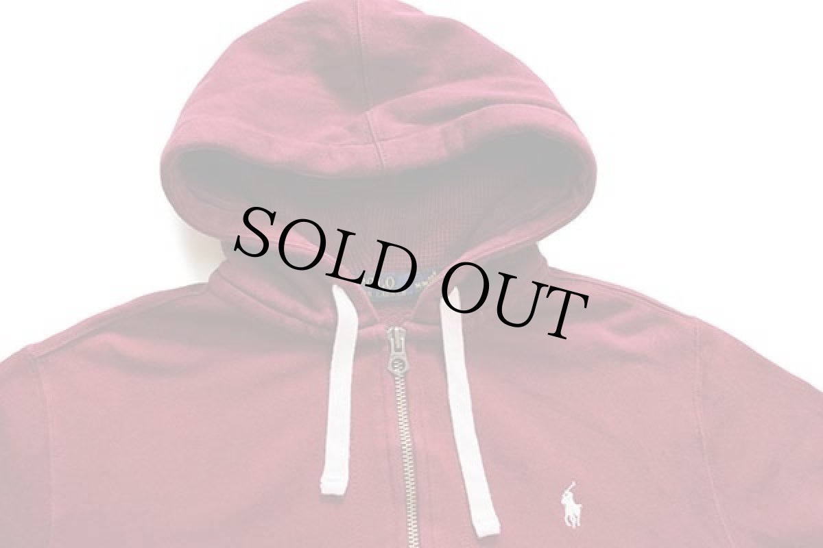 画像3: ポロ ラルフローレン ワンポイント フード裏サーマル スウェット ジップパーカー ワインレッド M (3)