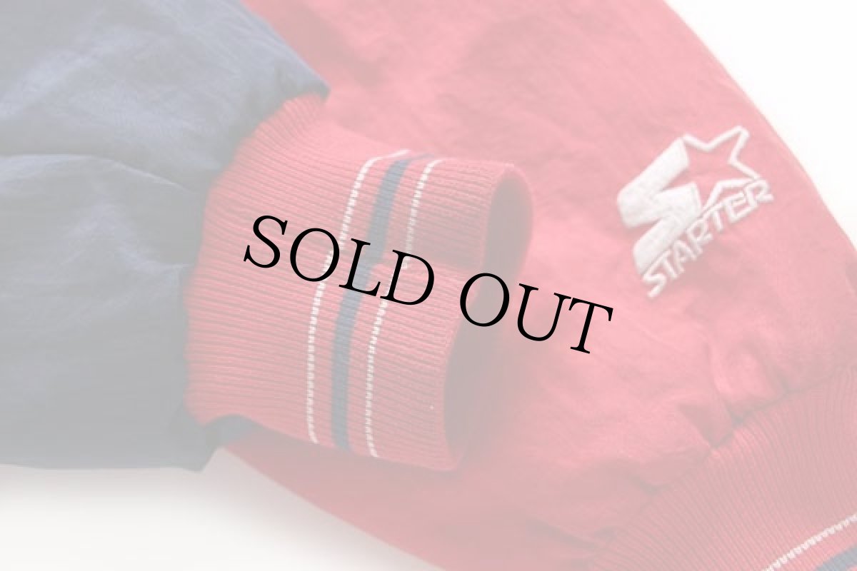 画像6: 90s USA製 STARTERスターター MLB CLEVELAND Indians ツートン アシンメトリー 中綿入り ナイロンスタジャン 紺×赤 S (6)