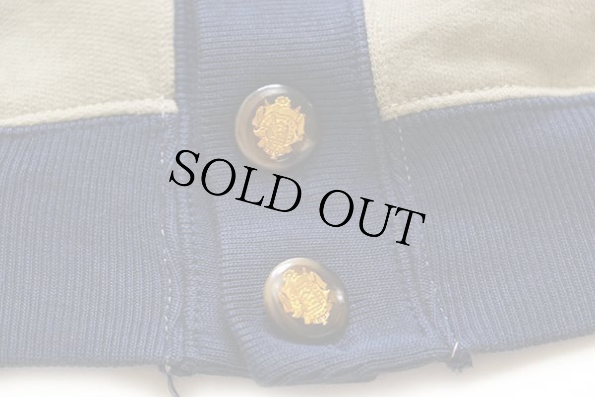 画像5: 90s イタリア製 match point WINTER SEA 刺繍 ツートン コットン スウェット カーディガン グレーベージュ×紺 XL (5)