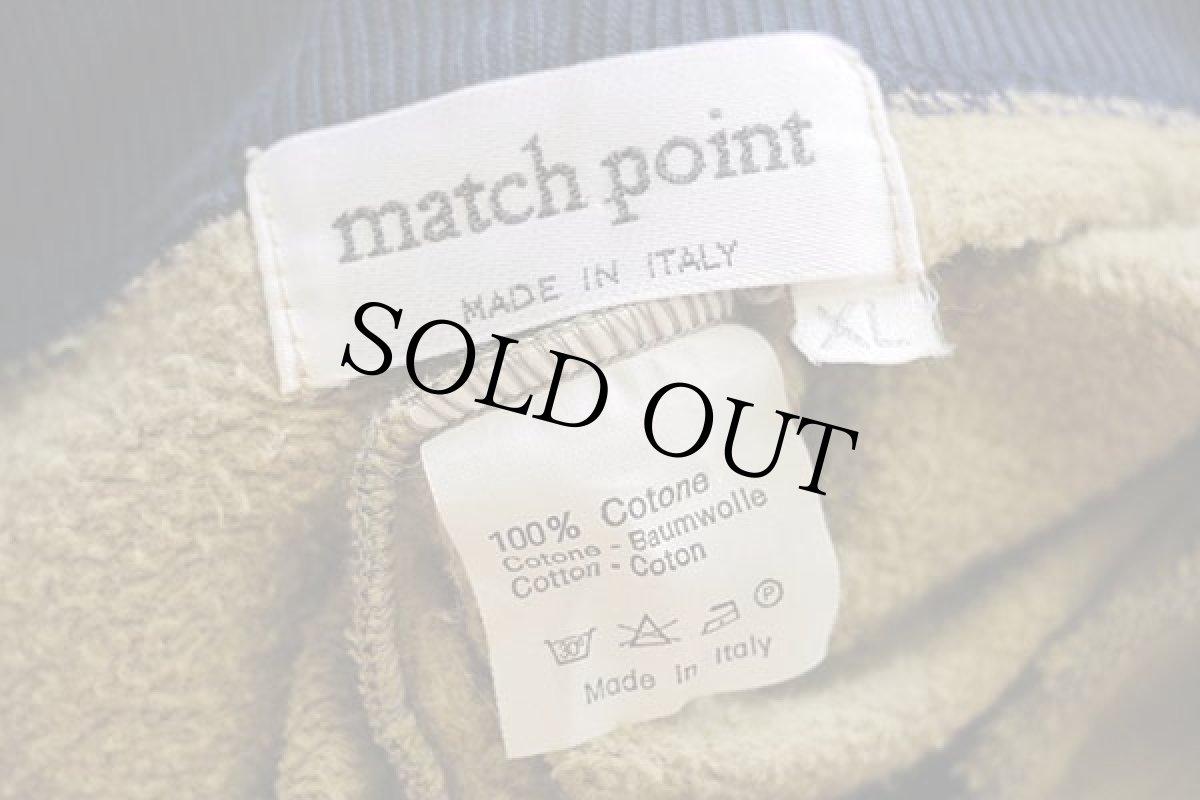 画像4: 90s イタリア製 match point WINTER SEA 刺繍 ツートン コットン スウェット カーディガン グレーベージュ×紺 XL (4)