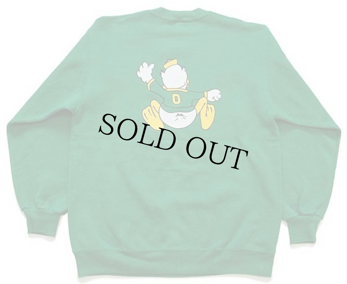 画像2: 90s USA製 OREGON ドナルドダック 両面ひび割れプリント スウェット 緑 L (2)