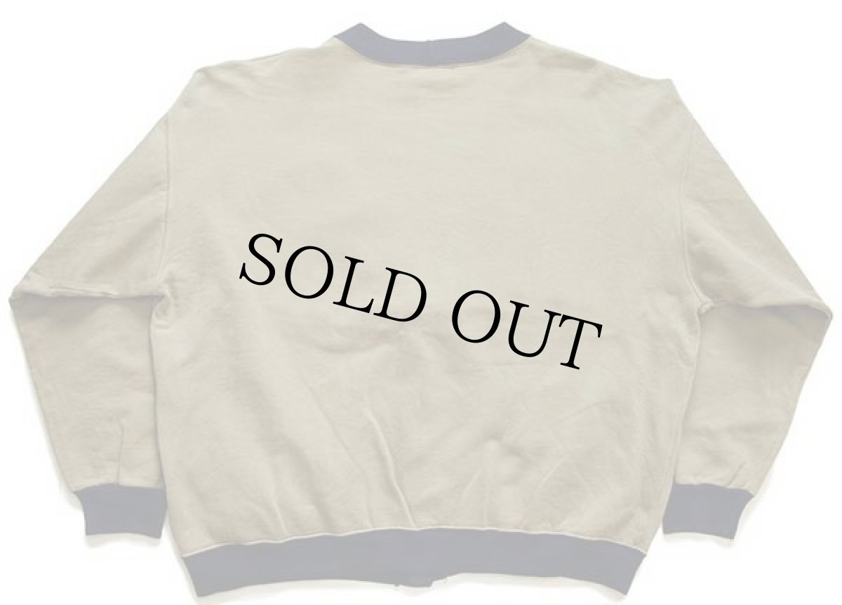 画像2: 90s イタリア製 match point WINTER SEA 刺繍 ツートン コットン スウェット カーディガン グレーベージュ×紺 XL (2)