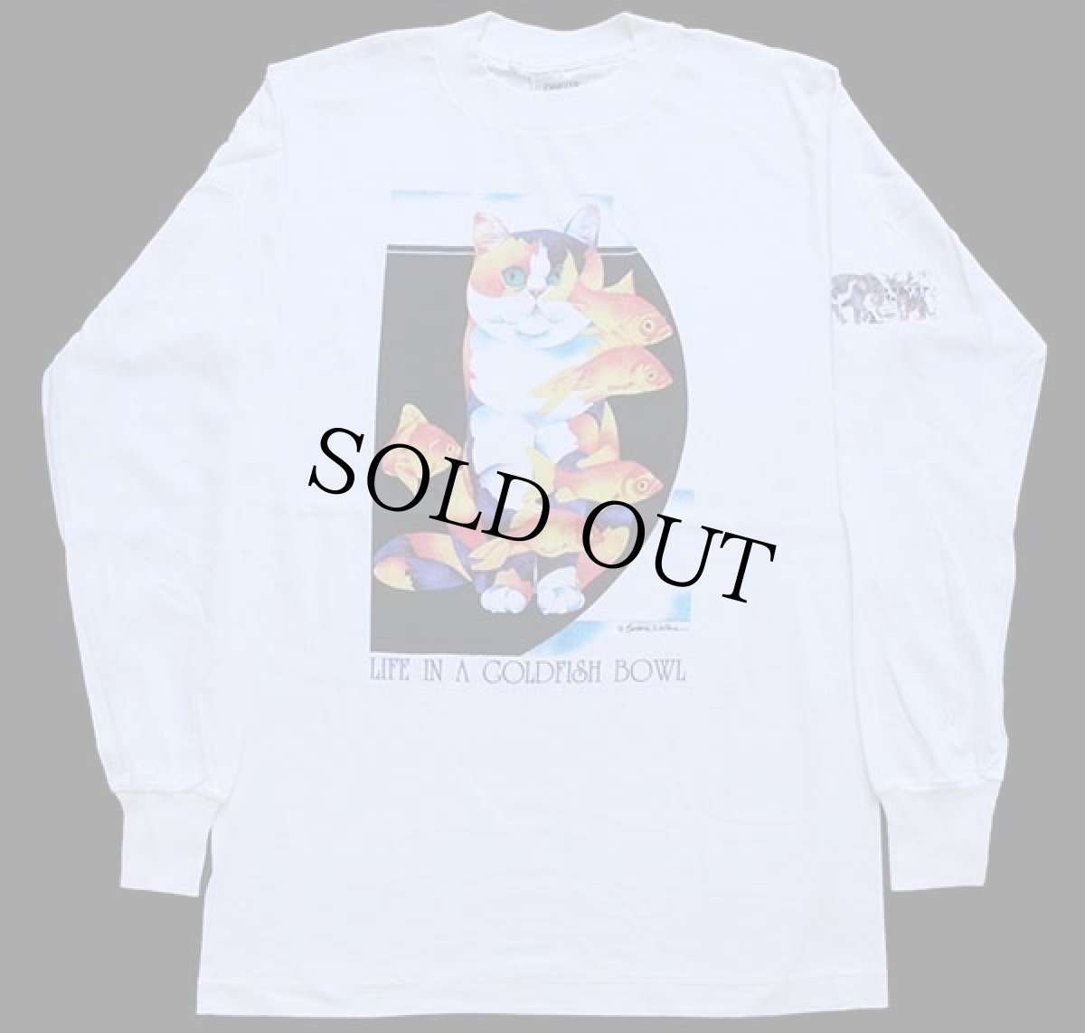 画像2: デッドストック★90s USA製 LIFE IN A GOLDFISH BOWL キャット 金魚 アニマル アート コットン 長袖Tシャツ 白 M★A (2)