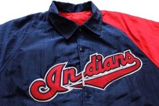 画像3: 90s USA製 STARTERスターター MLB CLEVELAND Indians ツートン アシンメトリー 中綿入り ナイロンスタジャン 紺×赤 S (3)