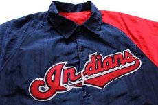 画像3: 90s USA製 STARTERスターター MLB CLEVELAND Indians ツートン アシンメトリー 中綿入り ナイロンスタジャン 紺×赤 S (3)