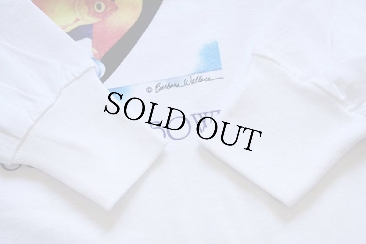 画像5: デッドストック★90s USA製 LIFE IN A GOLDFISH BOWL キャット 金魚 アニマル アート コットン 長袖Tシャツ 白 M★A (5)