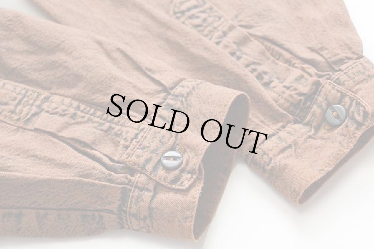 画像6: 80s ULFA SPORTSWEAR チロリアンテープ カラーデニムシャツ 後染め オレンジ S (6)