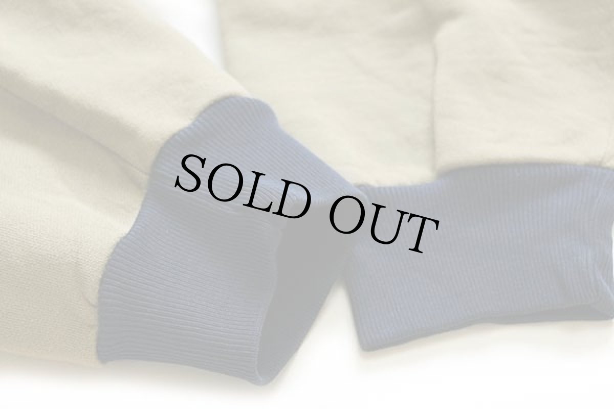 画像6: 90s イタリア製 match point WINTER SEA 刺繍 ツートン コットン スウェット カーディガン グレーベージュ×紺 XL (6)