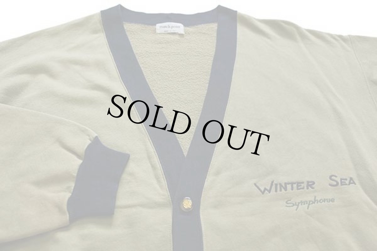 画像3: 90s イタリア製 match point WINTER SEA 刺繍 ツートン コットン スウェット カーディガン グレーベージュ×紺 XL (3)