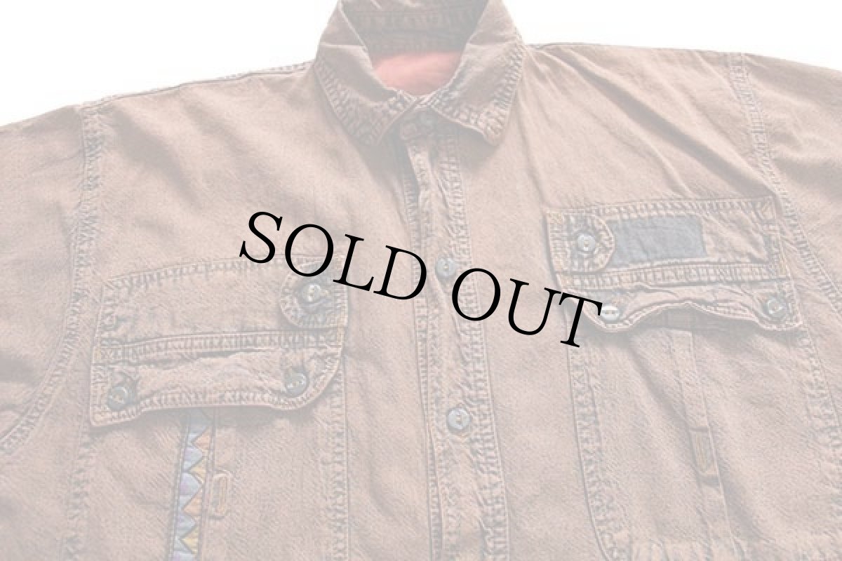 画像3: 80s ULFA SPORTSWEAR チロリアンテープ カラーデニムシャツ 後染め オレンジ S (3)