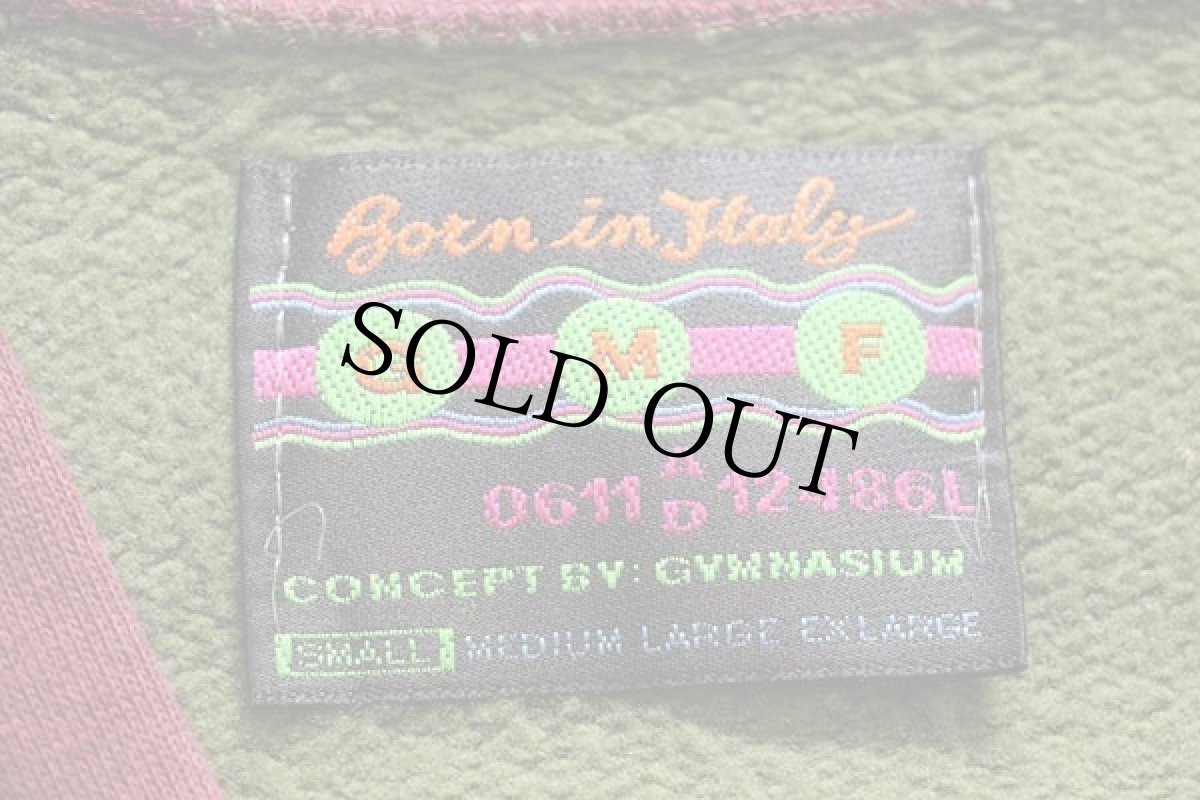 画像4: 90s イタリア製 GMF GYMNASIUM TRACK SPORTS刺繍 ツートン切り替え スウェット カーディガン オリーブ×バーガンディ S (4)