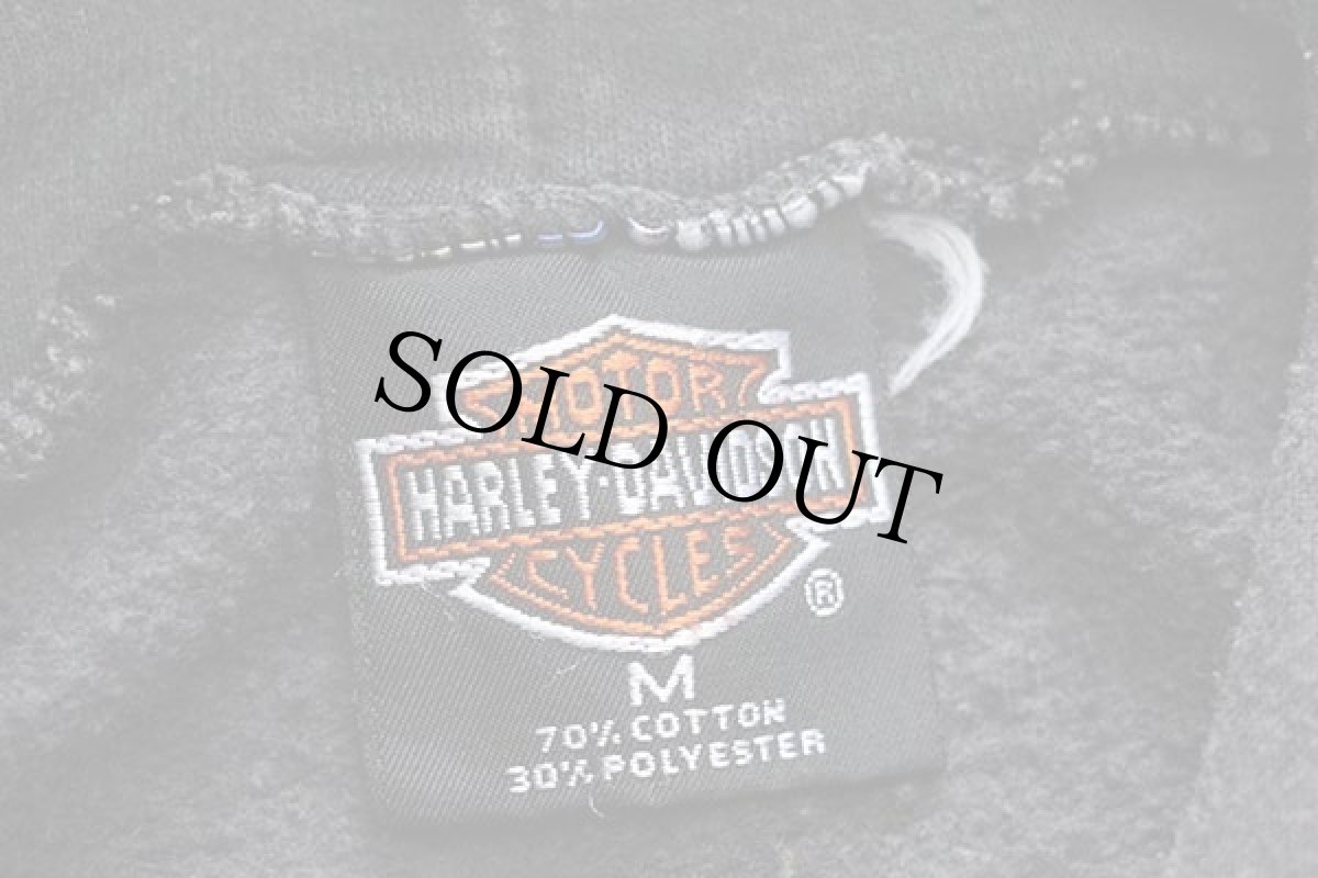 画像4: 90s 英国製 HARLEY-DAVIDSON ハーレー ダビッドソン ROMA ITALY フレイムス 両面プリント スウェットパーカー 炭黒 M★フーディー ファイヤーパターン (4)