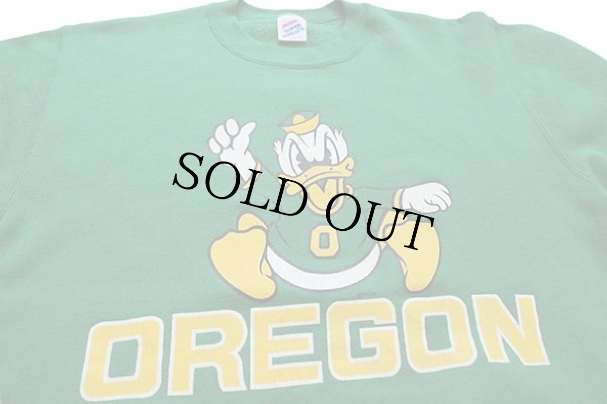画像3: 90s USA製 OREGON ドナルドダック 両面ひび割れプリント スウェット 緑 L (3)