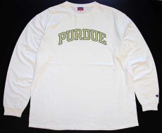 画像1: 00s Championチャンピオン PURDUE コットン 長袖Tシャツ 生成り XXL (1)