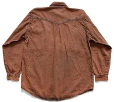 画像2: 80s ULFA SPORTSWEAR チロリアンテープ カラーデニムシャツ 後染め オレンジ S (2)