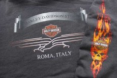 画像5: 90s 英国製 HARLEY-DAVIDSON ハーレー ダビッドソン ROMA ITALY フレイムス 両面プリント スウェットパーカー 炭黒 M★フーディー ファイヤーパターン (5)