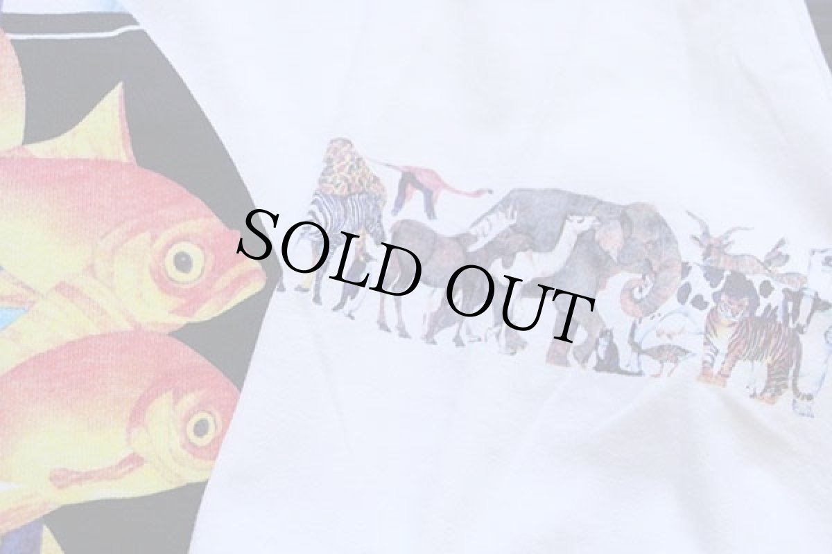 画像3: デッドストック★90s USA製 LIFE IN A GOLDFISH BOWL キャット 金魚 アニマル アート コットン 長袖Tシャツ 白 M★A (3)