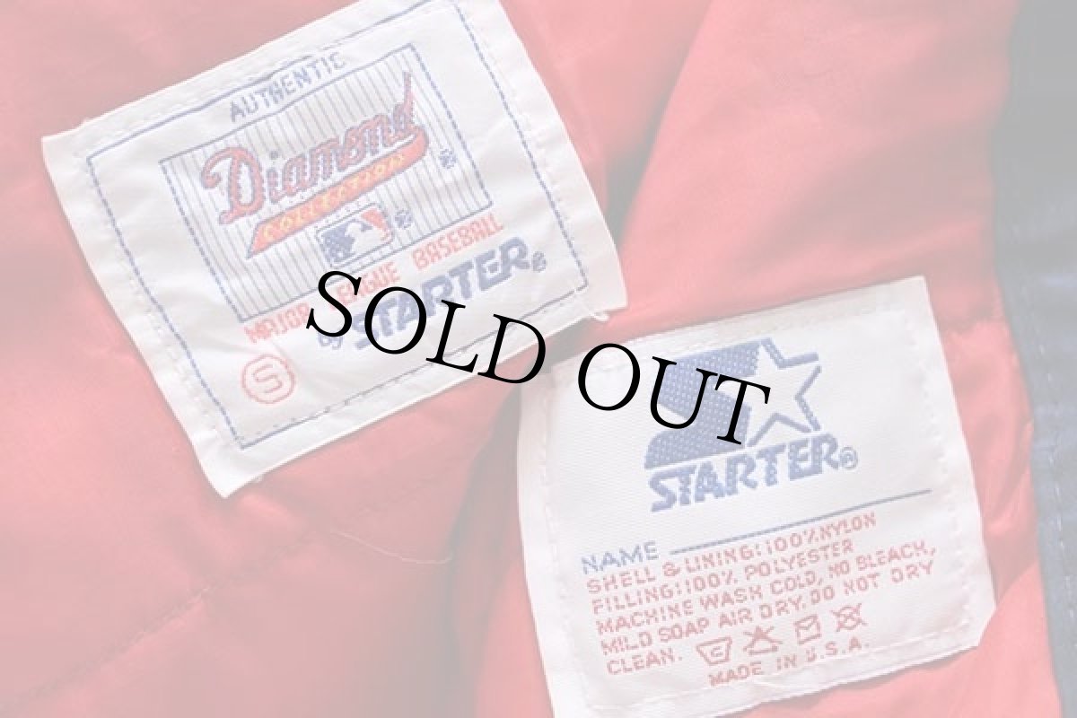 画像4: 90s USA製 STARTERスターター MLB CLEVELAND Indians ツートン アシンメトリー 中綿入り ナイロンスタジャン 紺×赤 S (4)