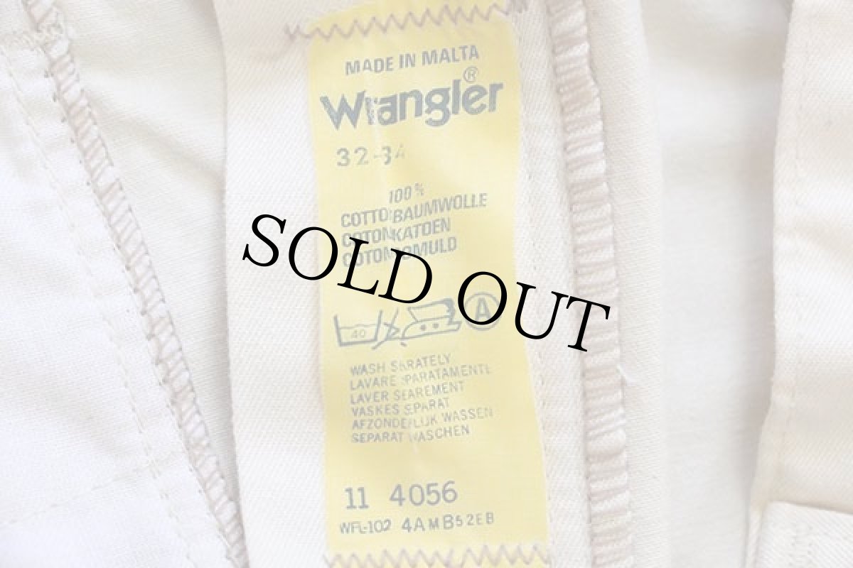 画像6: デッドストック★90s マルタ製 Wranglerラングラー テーパード コットンサテン パンツ 生成り w32 L34★ユーロ (6)