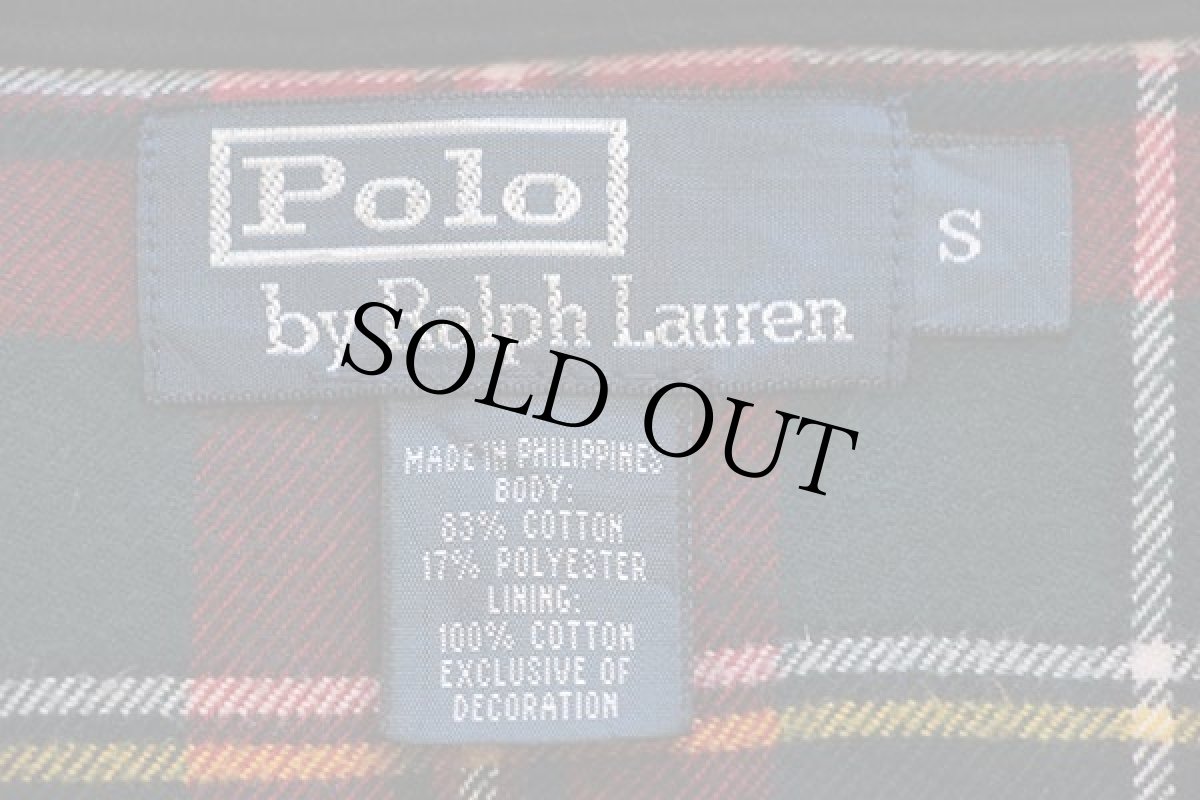 画像4: ポロ ラルフローレン ワンポイント タータンチェック ネルライナー 中綿入り スウェットベスト 黒 S (4)