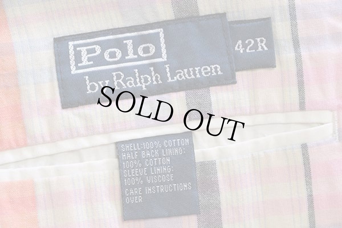 画像4: ポロ ラルフローレン マドラスチェック 3つボタン テーラードジャケット パステルカラー 42R (4)