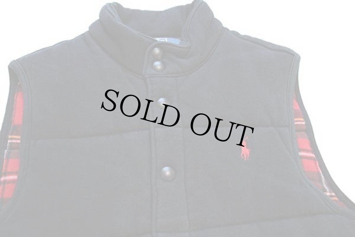 画像3: ポロ ラルフローレン ワンポイント タータンチェック ネルライナー 中綿入り スウェットベスト 黒 S (3)