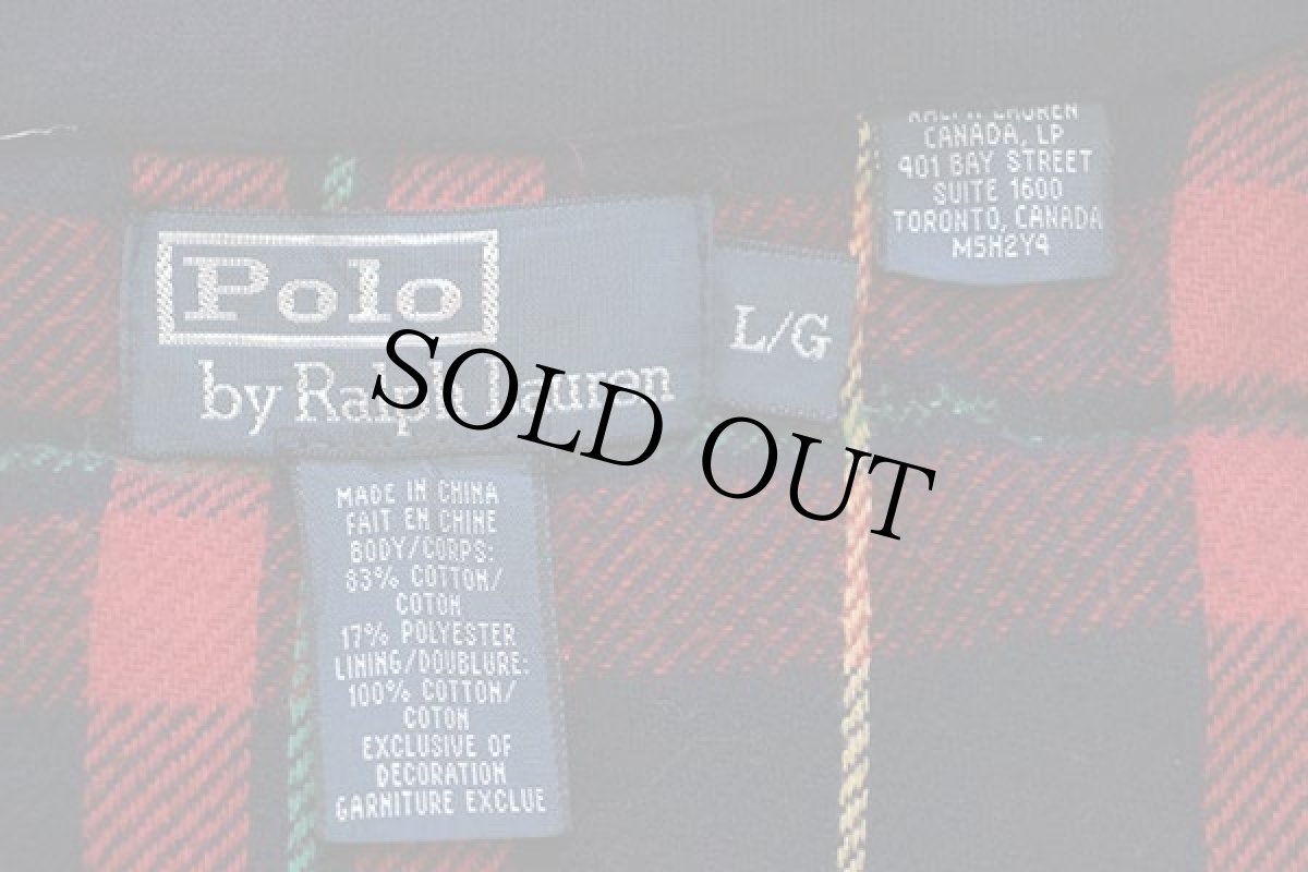 画像4: ポロ ラルフローレン ワンポイント タータンチェック フランネルライナー 中綿入り スウェットベスト ナス紺 L (4)