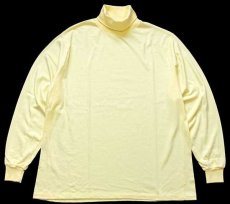 画像2: デッドストック★90s USA製 Cross Creek 無地 タートルネック コットン 長袖Tシャツ 薄黄 XL (2)