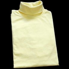 画像1: デッドストック★90s USA製 Cross Creek 無地 タートルネック コットン 長袖Tシャツ 薄黄 XL (1)