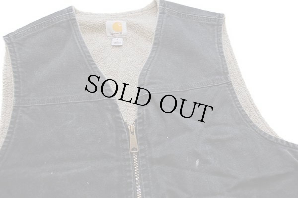 画像3: メキシコ製 carharttカーハート シェルパラインド サンドストーン ダックベスト ペンキ飛び 黒 フェード L (3)