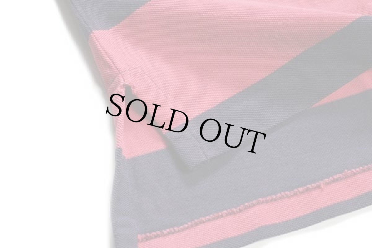 画像5: 90s ポロ ラルフローレン ワンポイント 太ボーダー コットン 鹿の子 ポロシャツ ナス紺×濃ピンク L (5)