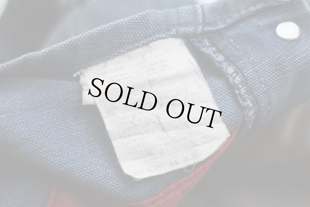 画像6: 90s carharttカーハート キルティングライナー ダック地 ダブルニー オーバーオール ボロ 薄紺 w44 L30 (6)