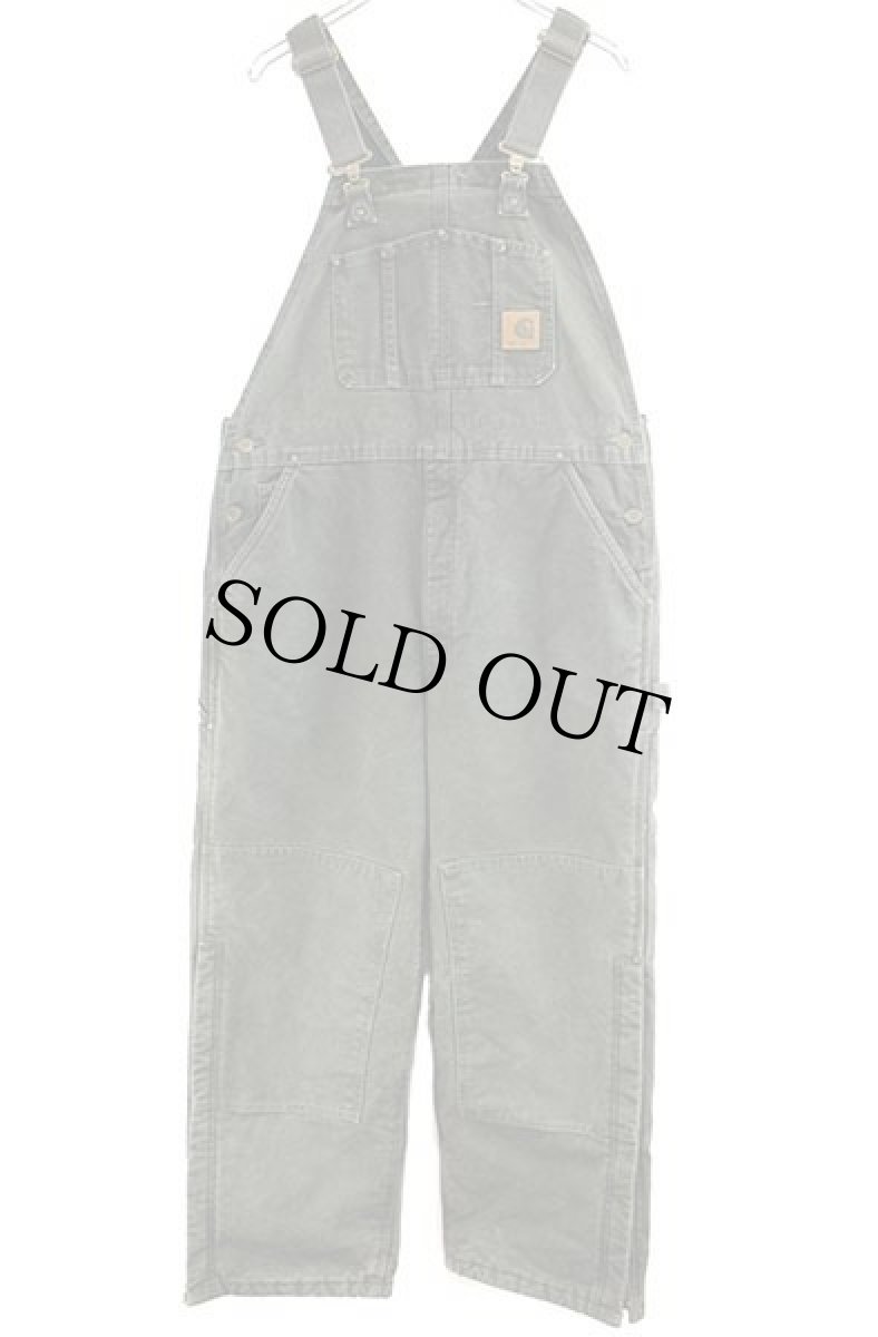 画像2: 00s メキシコ製 carharttカーハート キルティングライナー ダック地 ダブルニー オーバーオール モスグリーン w38 L30 (2)