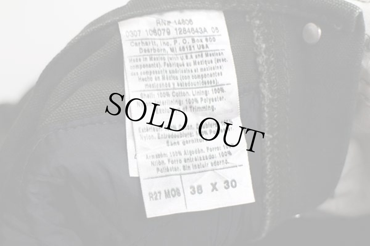 画像6: 00s メキシコ製 carharttカーハート キルティングライナー ダック地 ダブルニー オーバーオール モスグリーン w38 L30 (6)