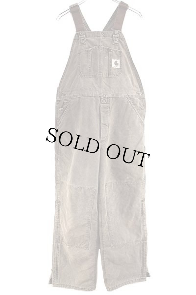 画像2: 00s USA製 carharttカーハート キルティングライナー ダック地 ダブルニー オーバーオール 焦げ茶 w34 L30 (2)