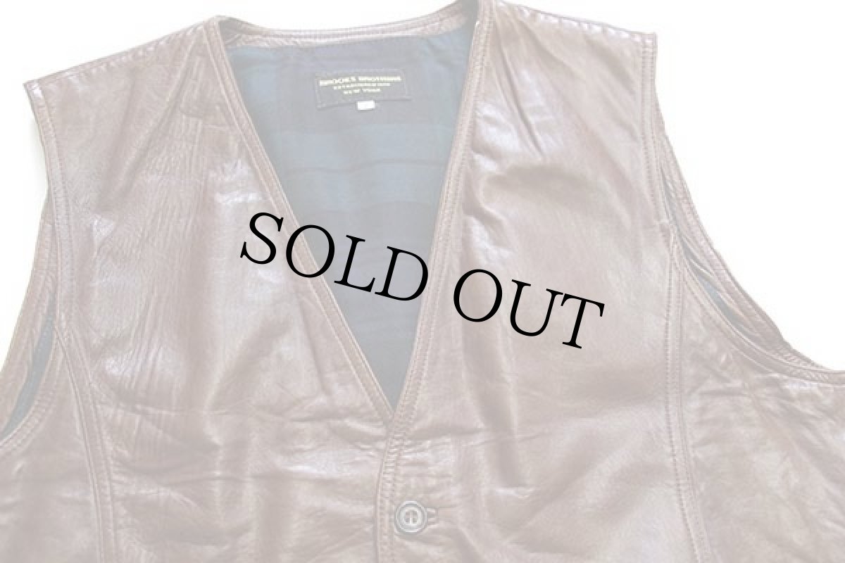 画像3: 80s BROOKS BROTHERSブルックスブラザーズ ブラックウォッチ タータンチェック 切り替え レザーベスト 焦げ茶 L (3)