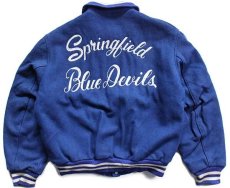 画像1: 80s DeLONGデロング Springfield Blue Devilsチェーン刺繍 キルティングライナー メルトン ウール スタジャン 青 (1)