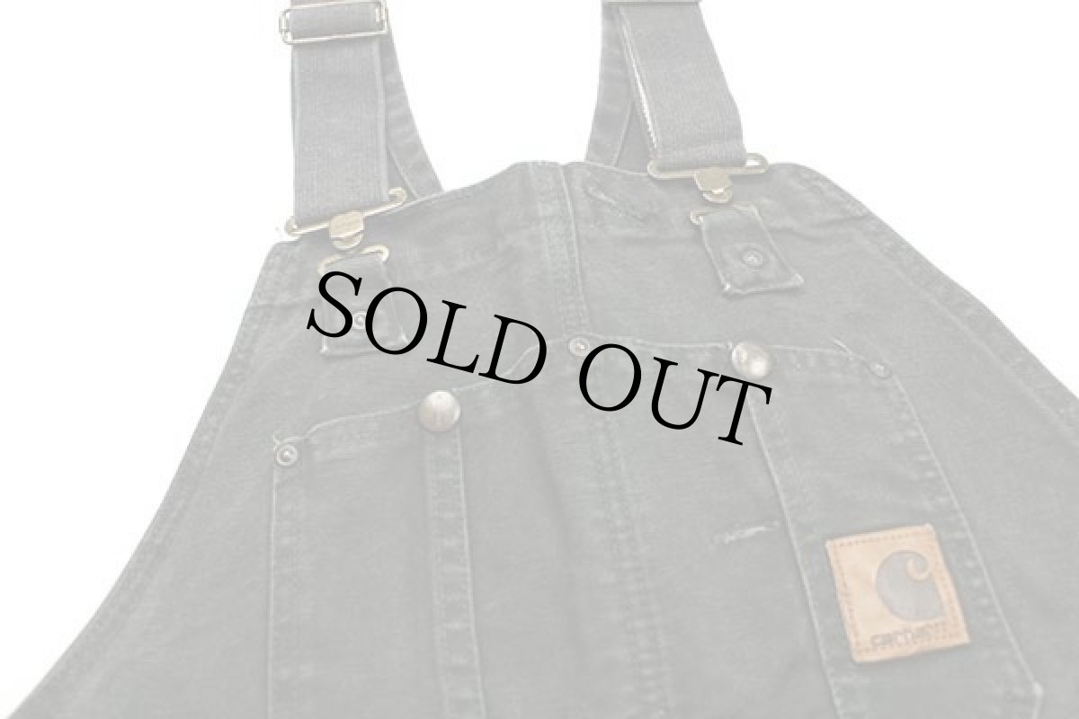 画像4: 00s メキシコ製 carharttカーハート キルティングライナー ダック地 ダブルニー オーバーオール モスグリーン w38 L30 (4)