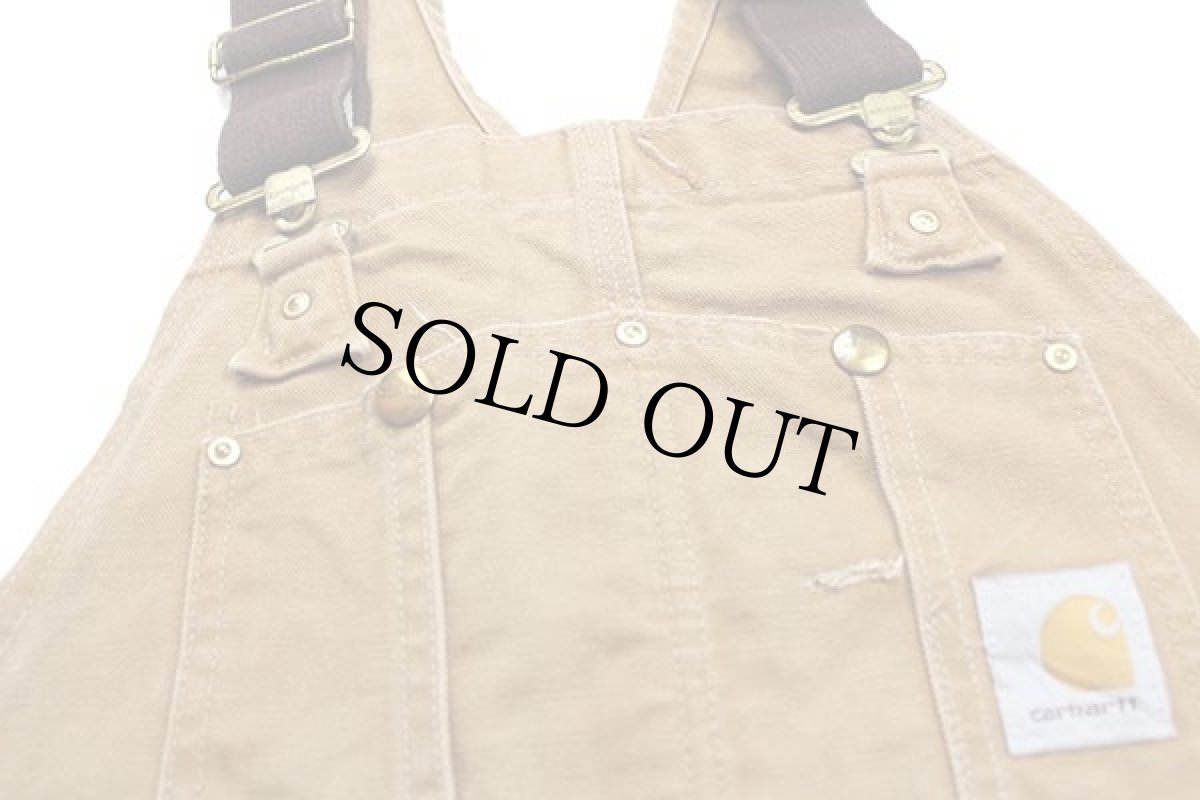 画像4: USA製 carharttカーハート キルティングライナー ダック地 ダブルニー オーバーオール 茶 w36 L32 (4)