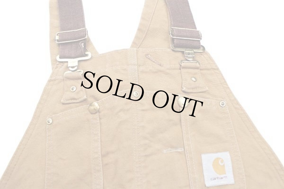 画像4: 90s carharttカーハート キルティングライナー ダック地 ダブルニー オーバーオール 茶 w37 (4)