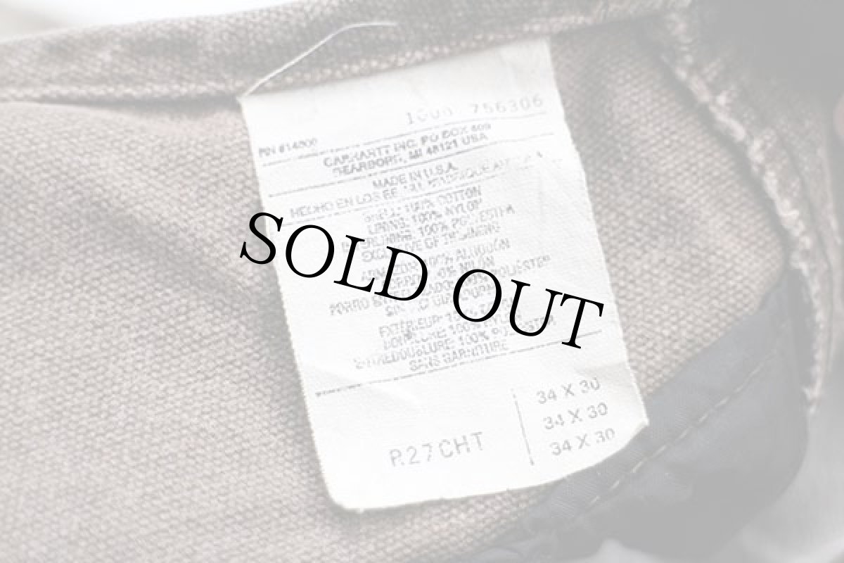 画像6: 00s USA製 carharttカーハート キルティングライナー ダック地 ダブルニー オーバーオール 焦げ茶 w34 L30 (6)